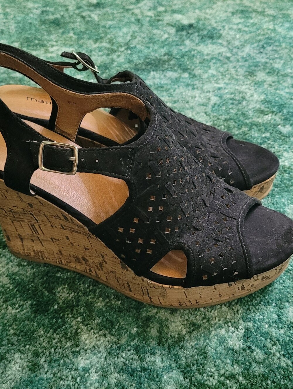 Maurices Black Cutout Cork Wedge Sandals